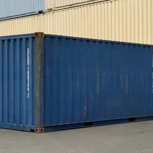 Buy 20ft New Shipping container in industrial blue with Corten steel construction, secure lockbox, and weatherproof design for durable storage solutions